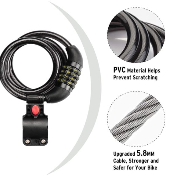 Titanker Bike Lock Cable,Kids Bike Cable Basic Self Coiling Combination Cable Co - Picture 6 of 7